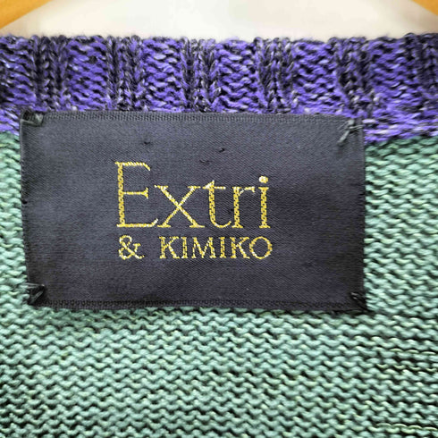 Extri&Kimiko ビーズ スパンコール 装飾 七分袖 マルチカラー プルオーバー クルーネック ハーフボタン ニット レディース FREE