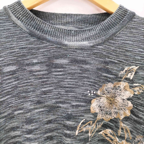 PARIS PYRA メランジ フラワー 刺繍 装飾 プルオーバー クルーネック ニット セーター メンズ JPN:M