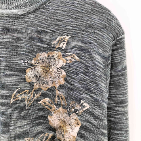 PARIS PYRA メランジ フラワー 刺繍 装飾 プルオーバー クルーネック ニット セーター メンズ JPN:M