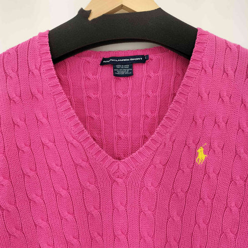 ラルフローレンスポーツ RALPH LAUREN SPORT ポニー刺繍 コットン Vネックケーブルニットセーター レディース XL