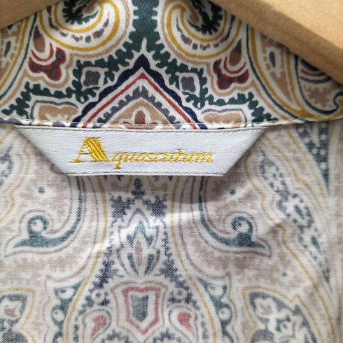 アクアスキュータム AQUASCUTUM 日本製 総柄 ネイティブ 開襟 オープンカラー 半袖 シャツ レディース