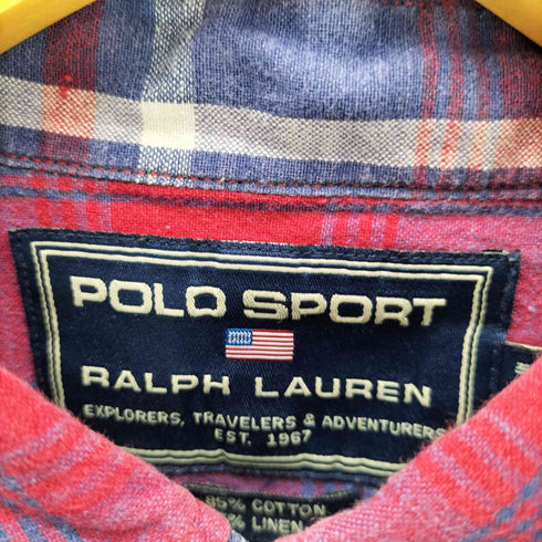 ポロスポーツラルフローレン POLO SPORT RALPH LAUREN インド製 綿麻 コットン リネン マドラスチェック 半袖 レギュラーカラー シャツ ビックサイズ メンズ import:L
