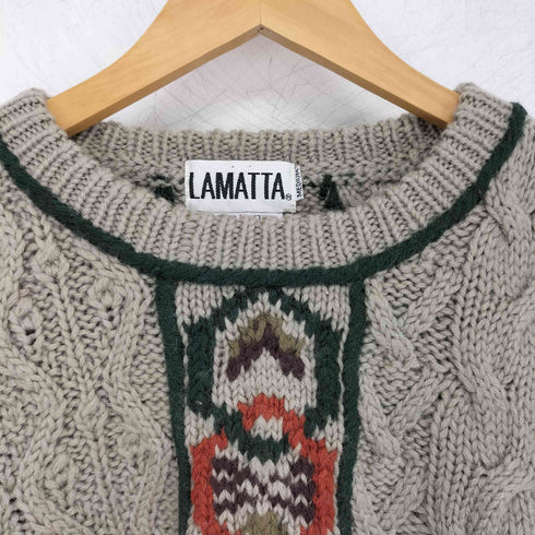 LAMATTA 総柄 編み込み クルーネックハンドニット メンズ M