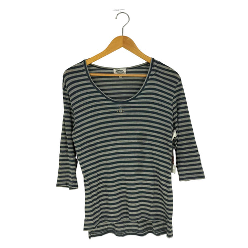 ヴィヴィアンウエストウッドマン Vivienne Westwood MAN オーブ刺繍 ボーダー 七分袖 Uネック Tシャツ レディース import:M