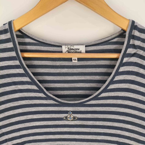 ヴィヴィアンウエストウッドマン Vivienne Westwood MAN オーブ刺繍 ボーダー 七分袖 Uネック Tシャツ レディース import:M