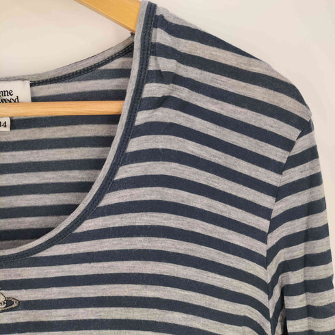 ヴィヴィアンウエストウッドマン Vivienne Westwood MAN オーブ刺繍 ボーダー 七分袖 Uネック Tシャツ レディース import:M
