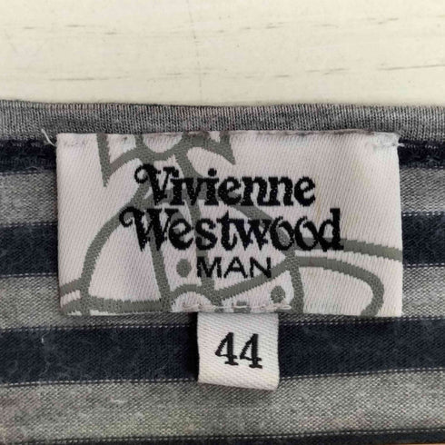 ヴィヴィアンウエストウッドマン Vivienne Westwood MAN オーブ刺繍 ボーダー 七分袖 Uネック Tシャツ レディース import:M