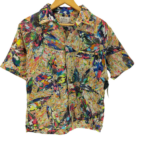 Ross Sutherland LILLY DACHE 70S 開襟 サイケ柄 総柄 アート ウォッシャブル ポリエステル S/S シャツ メンズ import:M