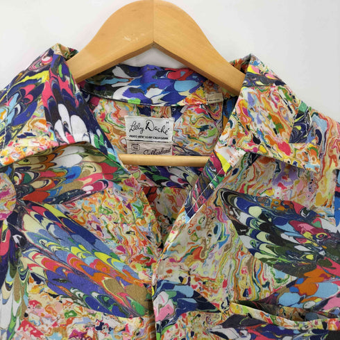 Ross Sutherland LILLY DACHE 70S 開襟 サイケ柄 総柄 アート ウォッシャブル ポリエステル S/S シャツ メンズ import:M