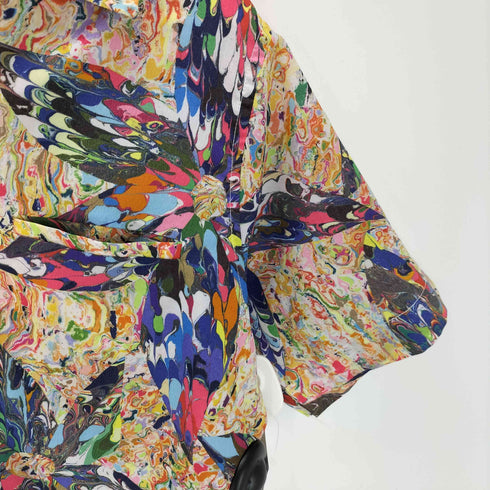Ross Sutherland LILLY DACHE 70S 開襟 サイケ柄 総柄 アート ウォッシャブル ポリエステル S/S シャツ メンズ import:M