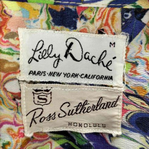 Ross Sutherland LILLY DACHE 70S 開襟 サイケ柄 総柄 アート ウォッシャブル ポリエステル S/S シャツ メンズ import:M