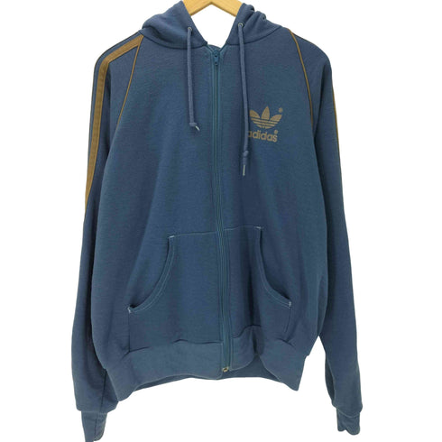 アディダス adidas 80S USA製 OLD トレフォイルロゴ 3ストライプ サイドライン ジップ フーディー パーカー メンズ import:L