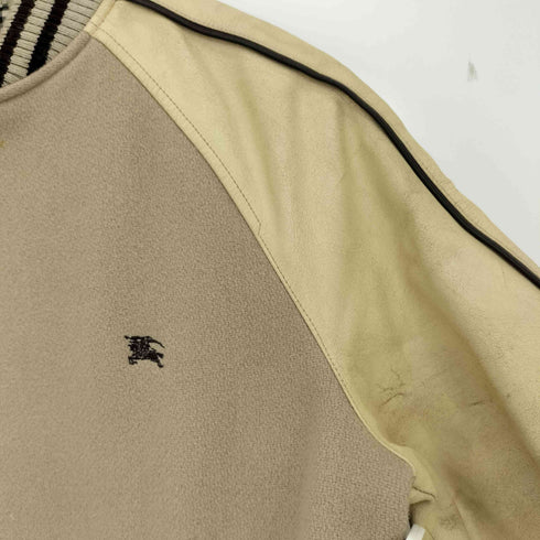 バーバリーブルーレーベル BURBERRY BLUE LABEL 裏地ノバチェック ロゴ刺繍 袖カウレザー ダブルジップ スタジアムジャンパー メンズ JPN:L