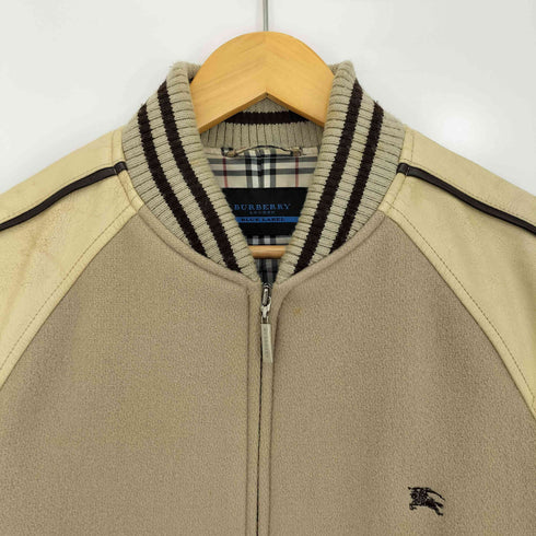 バーバリーブルーレーベル BURBERRY BLUE LABEL 裏地ノバチェック ロゴ刺繍 袖カウレザー ダブルジップ スタジアムジャンパー メンズ JPN:L