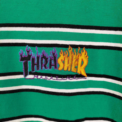 スラッシャー THRASHER フレイムロゴ刺繍ボーダーTシャツ メンズ S
