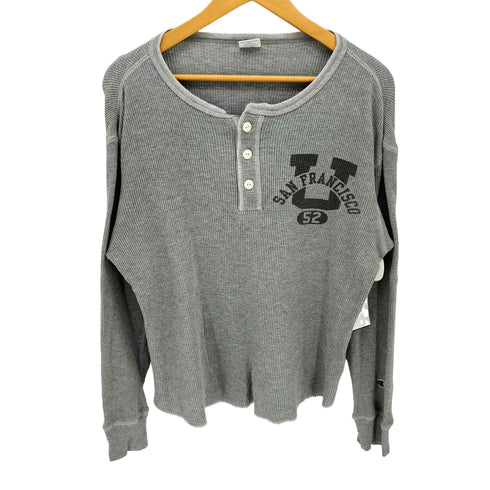 チャンピオン Champion 復刻 トリコタグ ヘンリーネック サーマル カットソー 染み込みプリント 猫目ボタン メンズ import:M