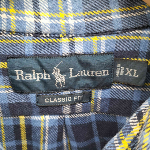 ラルフローレン RALPH LAUREN 90s CLASSIC FIT ポニー刺繍 チェック ヘビーネル ボタンダウンシャツ メンズ import:XL XL