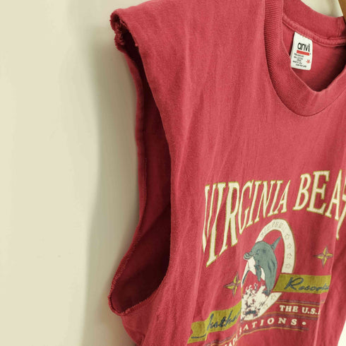 アンビル Anvil 90S バータグ USA製 裾シングルステッチ VERGINIA BEACH イルカ プリント タンクトップ メンズ import:M