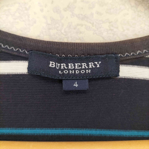 バーバリーロンドン BURBERRY LONDON ロゴ刺繍 キーネックボーダートップス レディース JPN:4