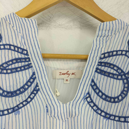 Derhy ストライプ刺繍レーヨンワンピース レディース import:M