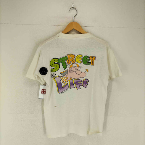 1993 1994 90s 袖裾シングル 両面キャラクタープリントクルーネックTシャツ メンズ