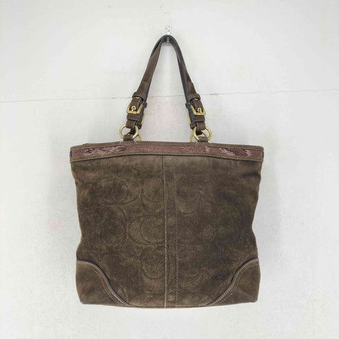 コーチ COACH シグネチャーロゴ ビーズ装飾 オールスウェード トートバッグ レディース