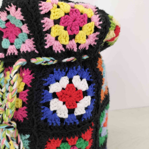 クロシェ編み 花柄ニットバケツバッグ レディース