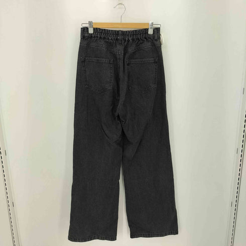 パールデザイン リブウエスト バギーデニムパンツ レディース