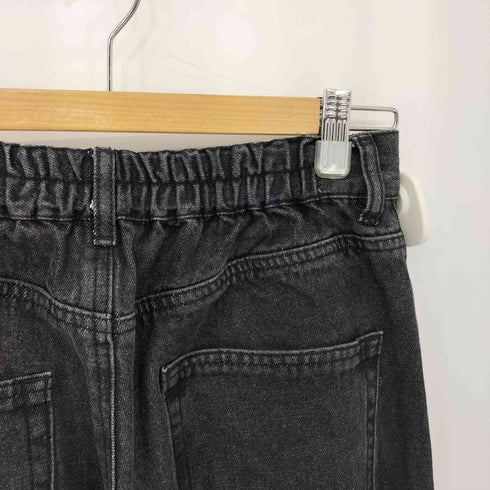 パールデザイン リブウエスト バギーデニムパンツ レディース
