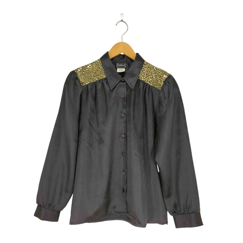 ボンワース BonWorth スパンコールパフショルダーシャツ レディース S