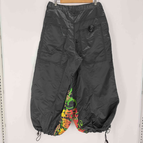 PIG PEN solid gray hard nylon super wide silhouette rave pants 説客旅 メンズ