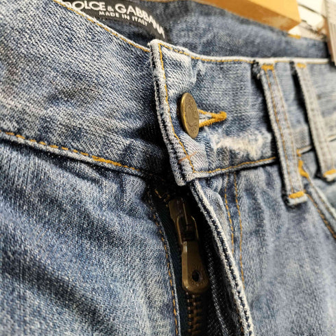 ドルチェアンドガッバーナ DOLCE&GABBANA パイソンロゴプレート ダメージ加工 デニムパンツ メンズ 44