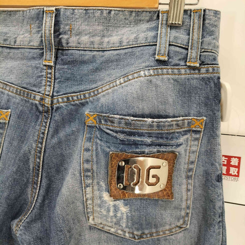 ドルチェアンドガッバーナ DOLCE&GABBANA パイソンロゴプレート ダメージ加工 デニムパンツ メンズ 44