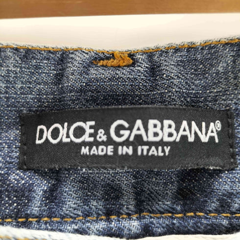 ドルチェアンドガッバーナ DOLCE&GABBANA パイソンロゴプレート ダメージ加工 デニムパンツ メンズ 44