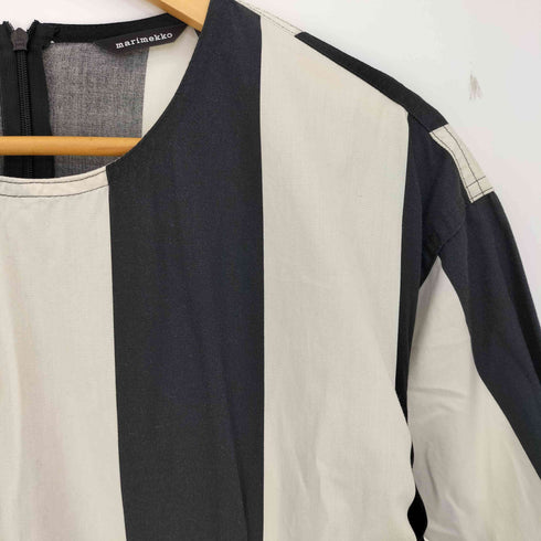 マリメッコ marimekko ストライプ 七分袖 コットンワンピース レディース 36