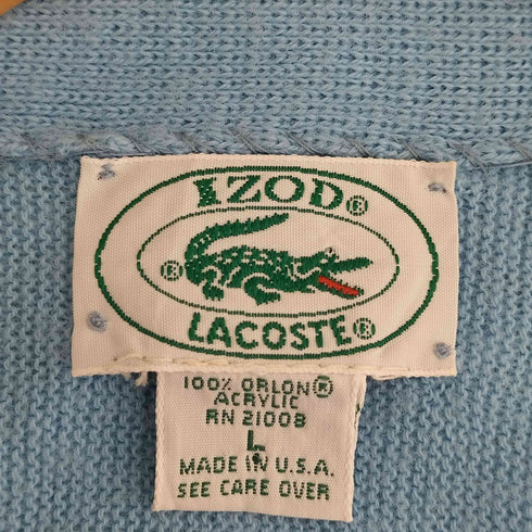 アイゾッドラコステ IZOD LACOSTE 80-90s USA製 ワンポイントロゴ アクリル カーディガン メンズ import:L
