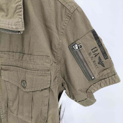 アヴィレックス AVIREX ストレッチスタンドジップ半袖シャツ メンズ JPN:L