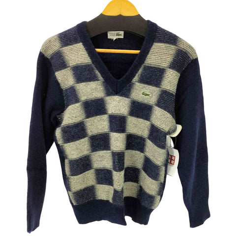 シュミーズラコステ CHEMISE LACOSTE ロゴ ワッペン ブラッシュ ブロックチェック Vネック ウール ニット セーター レディース