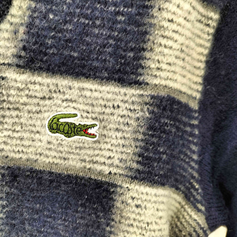 シュミーズラコステ CHEMISE LACOSTE ロゴ ワッペン ブラッシュ ブロックチェック Vネック ウール ニット セーター レディース