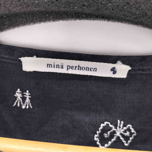 ミナペルホネン mina perhonen wander ランドリー 総柄 刺繍 リネン プルオーバー シャツ ブラウス レディース JPN:38