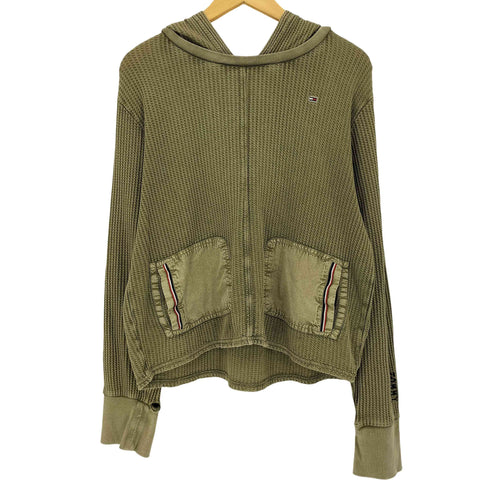 トミージーンズ tommy jeans サーマルプルオーバーフーディー 短丈 メンズ