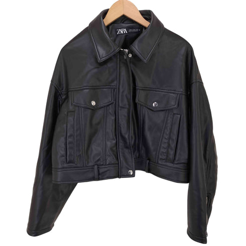 ザラ ZARA フェイクレザー ブルゾン 短丈 レディース JPN:XL