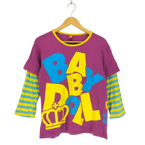 baby doll Y2K 平成 フェイクレイヤード ボーダー クルーネックTシャツ レディース JPN:L