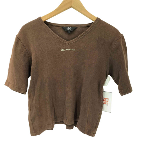カルバンクライン CALVIN KLEIN ロゴプリント Vネックカットソー レディース import:M