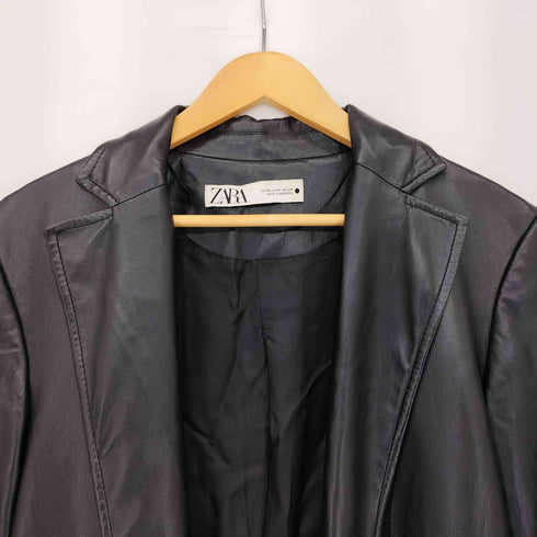 ザラ ZARA フェイクレザー ボタンレス チェスターコート レディース import:M