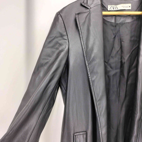 ザラ ZARA フェイクレザー ボタンレス チェスターコート レディース import:M