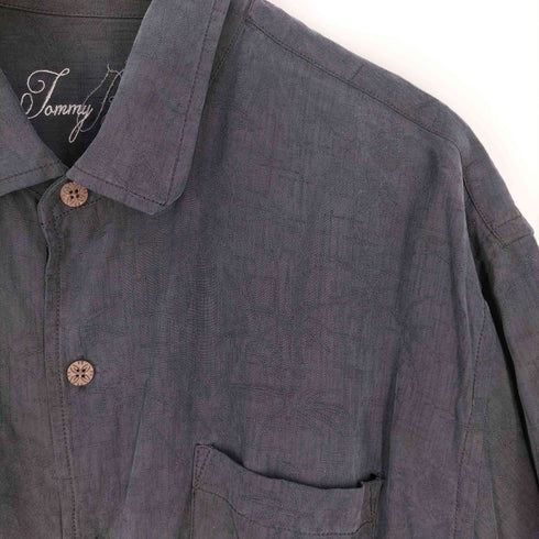 トミーバハマ Tommy Bahama 総柄 釣り竿刺繍 シルク半袖アロハシャツ メンズ import:XL