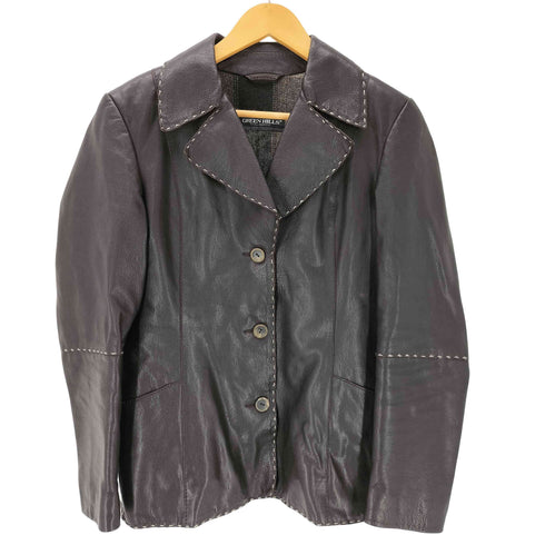 GREEN HILLS COLLEZIONI VERA PELLE 裏地グラデーションチェック ステッチ 3B レザー ジャケット レディース 40