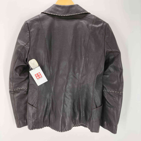 GREEN HILLS COLLEZIONI VERA PELLE 裏地グラデーションチェック ステッチ 3B レザー ジャケット レディース 40