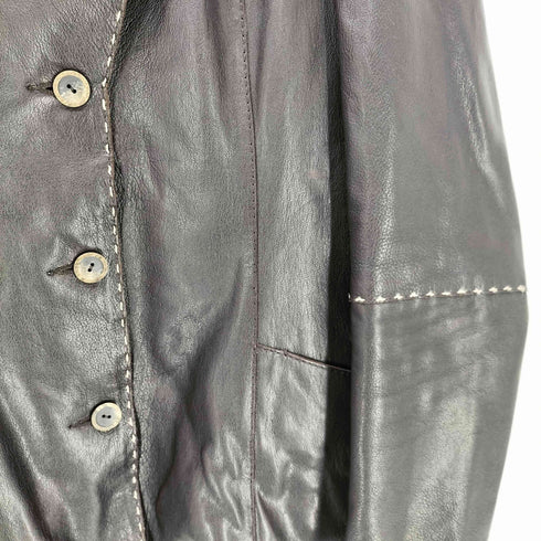 GREEN HILLS COLLEZIONI VERA PELLE 裏地グラデーションチェック ステッチ 3B レザー ジャケット レディース 40